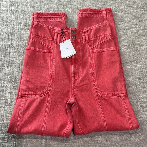 NWT Isabel Marant Étoile Tess High Rise Red Denim Jeans Sz 34 US 2 - Picture 2 of 11